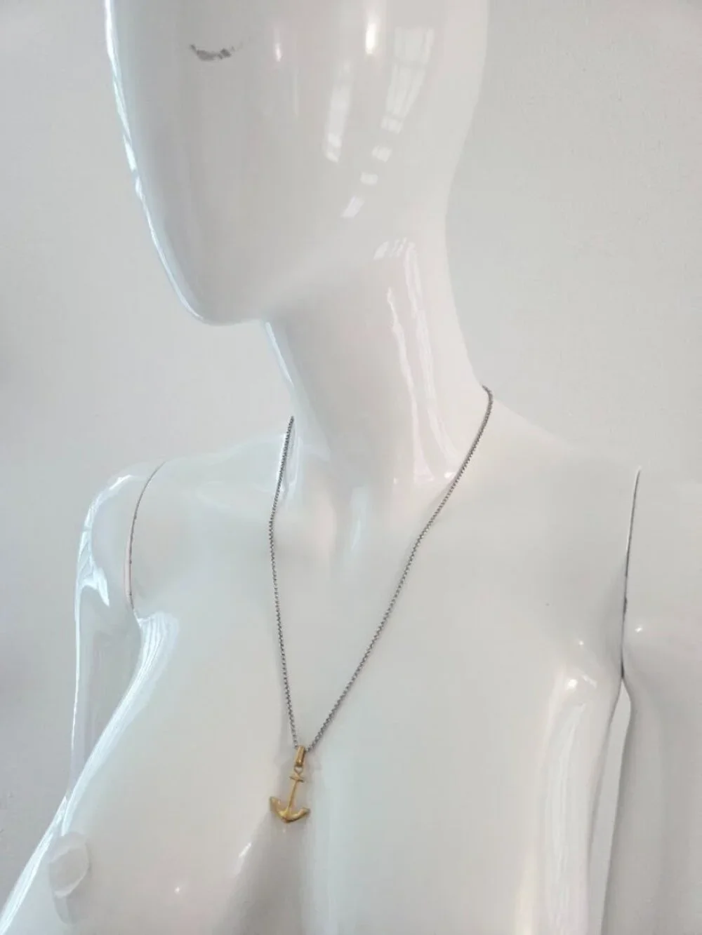 Anchor Pendant Box Chain Necklace Stainless Steel Gold Silver Nautical Unisex Je